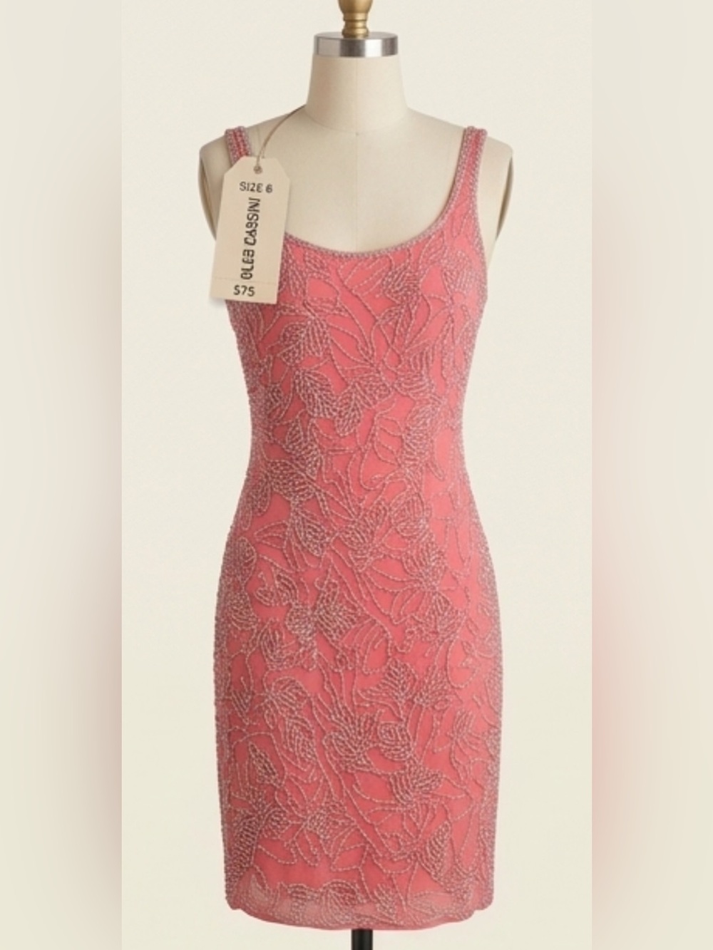 Oleg Cassini Pink Beaded Cocktail Dress